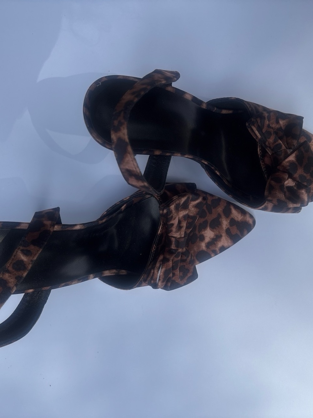 Leopard Print Bow Heel Sandals - Women